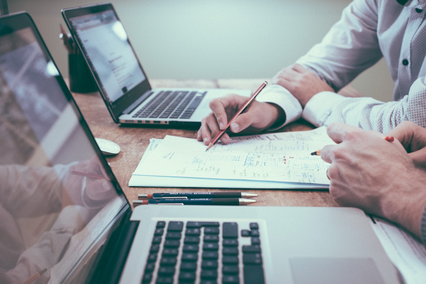 Business process documents and workflow planning on a desk